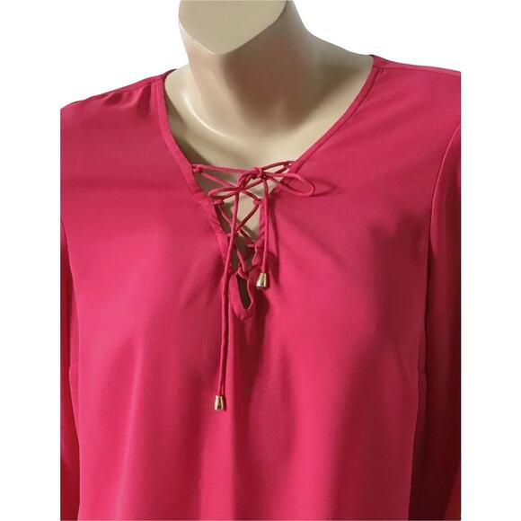 INC Womens Size 12 Pink Long Sleeve Lace Up Front 100% Polyester Blouse Shirt - Picture 4 of 5
